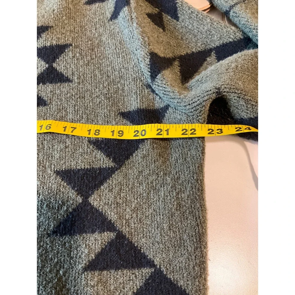 Frye‎ The Cozy Open Front Cardigan Oversized Olive Green Black Aztec Western L